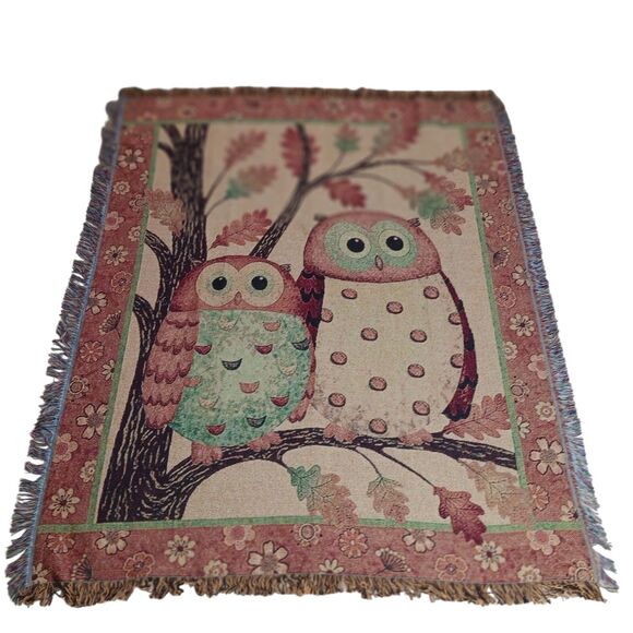 Unbranded Other - Indigo Soul Owl Woven Afghan Tapestry Throw Blanket Birds Gift Owls